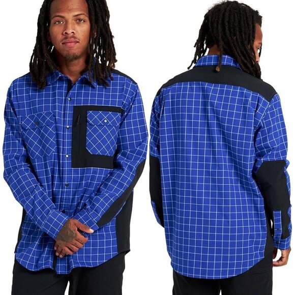 BURTON Brighton Performance Flannel Men's L Shirt in Cobalt Blue Performer Plaid - Picture 1 of 9